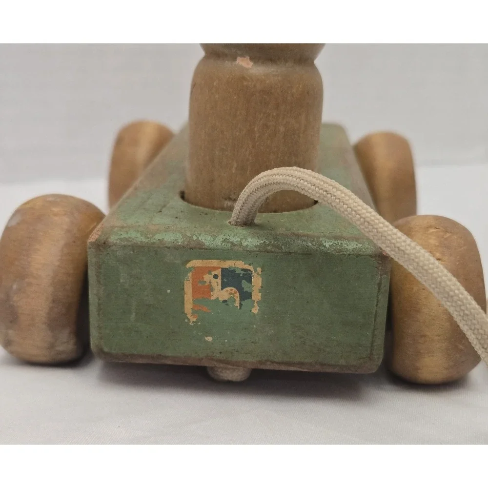 Holgate Wooden Pull Toy with 3 People Pegs, Vintage Kids Learning Original Paint